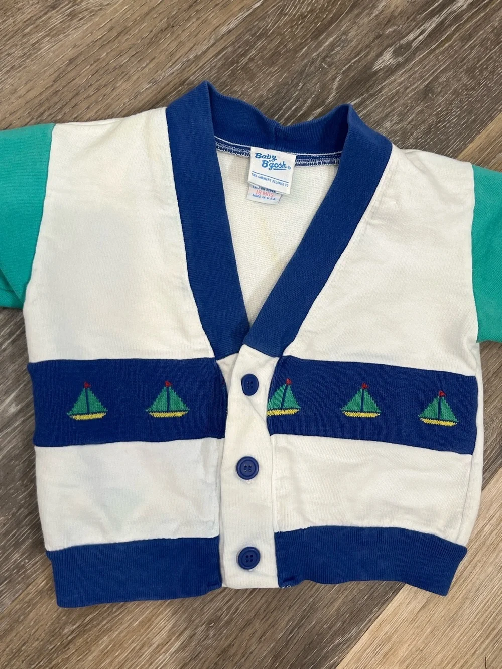 Baby B Gosh vintage 90s nautical sailboat color block cardigan 18 mo